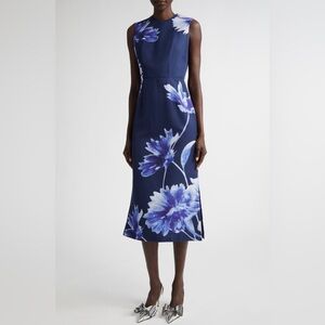 NWT Authentic Erdem Trowbridge Floral Faille Pencil Midi Dress 0 US/ 4 UK
